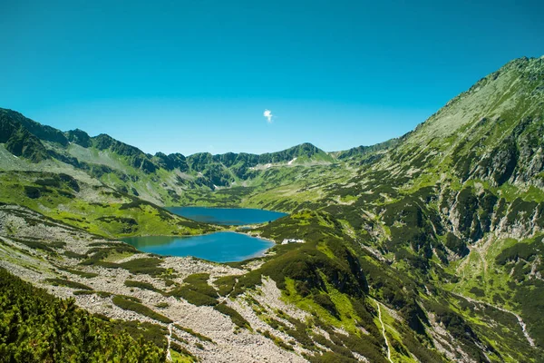 Tatrabergen Dalen Fem Dammar Utsikt Över Bergen Och Två Sjöar — Stockfoto