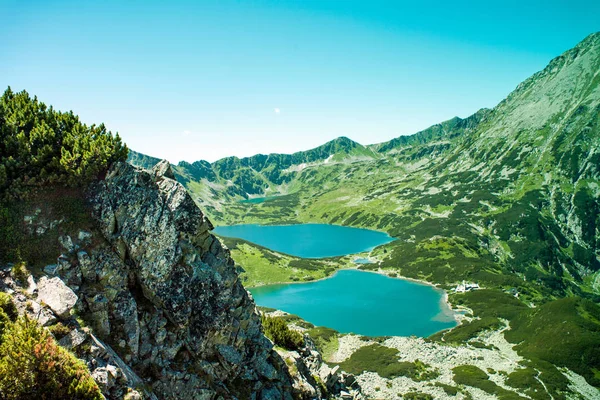 Tatra Bergen Vallei Van Vijf Vijvers Uitzicht Bergen Twee Meren — Stockfoto