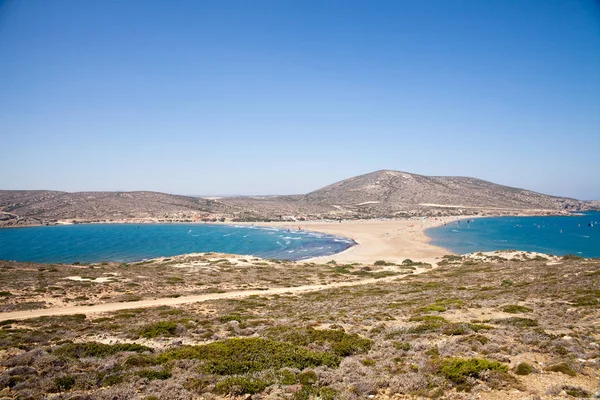 Playa Entre Dos Mares Playa Entre Las Islas Rodas Prasonisi — Foto de Stock