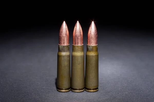 Bullets Kalasnikov Rifle Ammunition Closeup Black Background — Stock Photo, Image