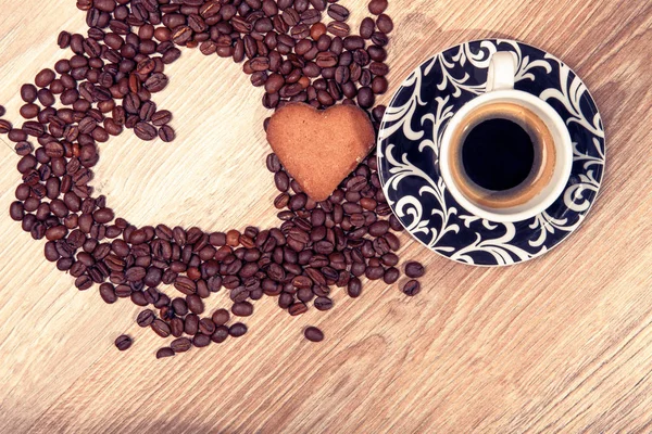 Heart Make Whit Coffee Beans Cup Whit Espresso Sweet Heart — стоковое фото