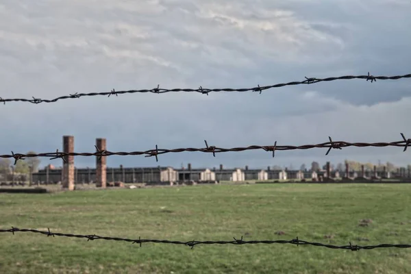 Museet Auschwitz Birkenau Holocaust Memorial Museum Taggtråd Och Fance Runt — Stockfoto