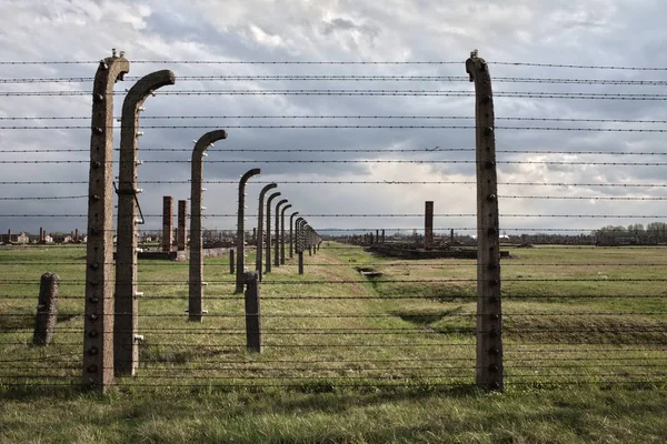 Museet Auschwitz Birkenau Holocaust Memorial Museum Taggtråd Och Fance Runt — Stockfoto