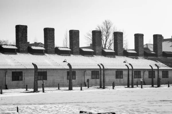 Auschwitz, Polonya - 28 Ocak 2017; Müze Auschwitz - Holokost Müzesi. Bacalar ile bina kampı.