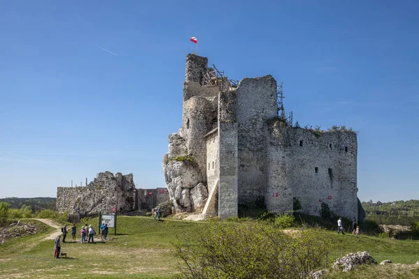Castel Bobolice yanındaki Mirow içinde kale kalıntıları. Polonya Mirow Köyü kale