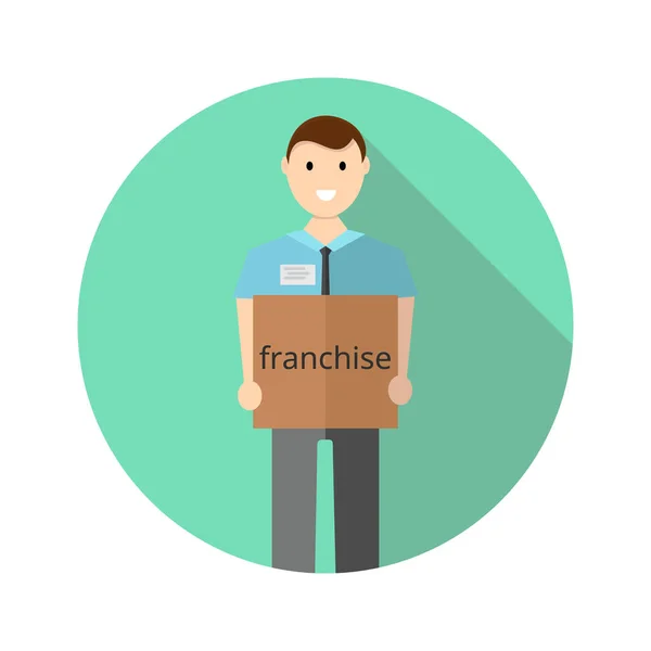 Conseguir una franquicia. El hombre de la caja. Vector plano. — Vector de stock