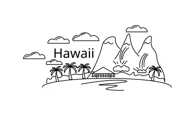 Carte d'Hawaï. Vecteur en couleur. Carte postale pour le flyer ou le mocap. Billet gratuit. — Image vectorielle