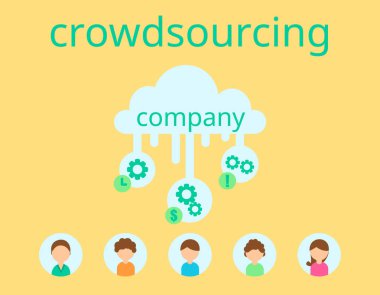 Crowdsourcing iş. Vektör düz tasarımı. El ilanı ya da broşür.