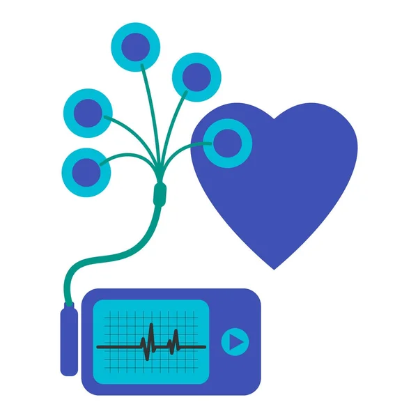 Her gün EKG izleme. Holter günlük kullanım için. Cihazın kalbi kanama izler. Ve kalp krizi engel olabilir — Stok Vektör