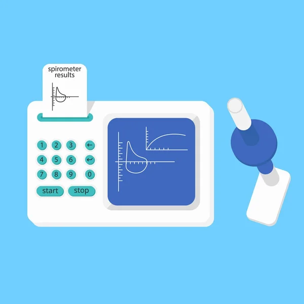 Equipamento médico espirômetro. O dispositivo determina o volume dos pulmões. Ícone plano vetorial —  Vetores de Stock