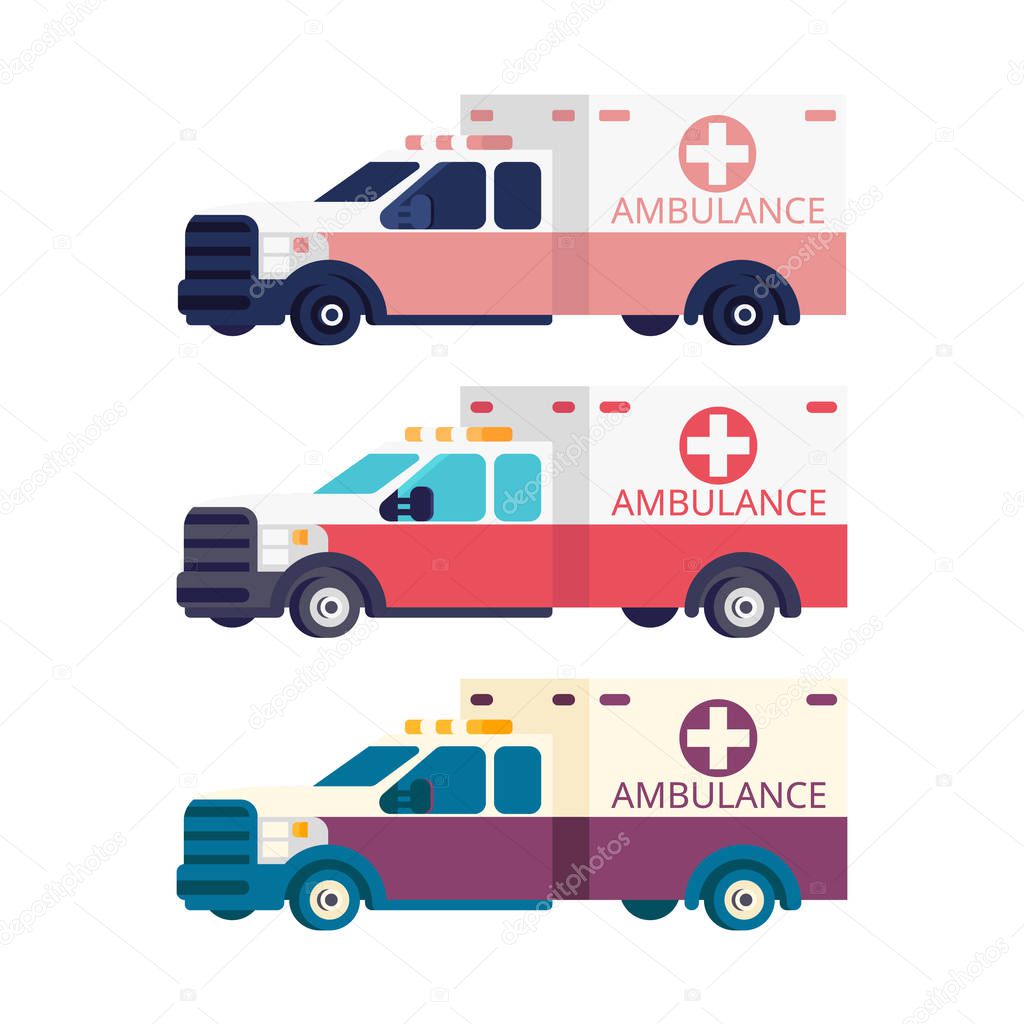 Ambulance machine vector flat. Several fashionable colors