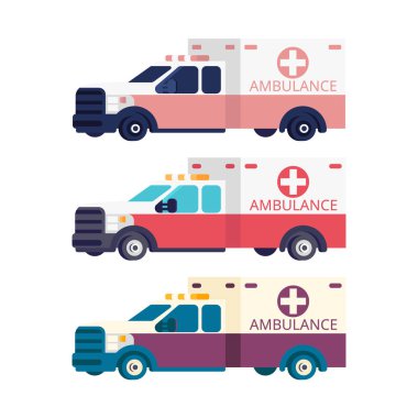 Ambulans makine vektör düz. Birkaç moda renkleri
