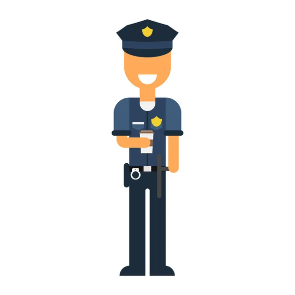 A policeman drinks coffee. Flat vector illustration — Stock Vector