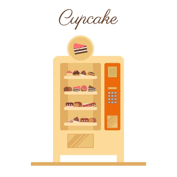 Máquina vetorial de venda automática. Cupcake vending em um vetor plano. Idéia empresarial — Vetor de Stock