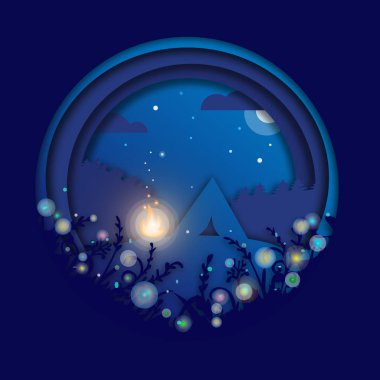 Bir çadır ile doğada kamp. Vektör pape