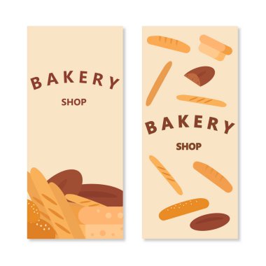 Dikey ekmek afiş. Pişirme, ekmek ve kek. Vektör düz.