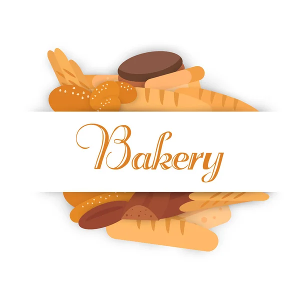 Αρτοποιείο πανό. Ψησίματος, ψωμί και κέικ. Διάνυσμα επίπεδη — Διανυσματικό Αρχείο