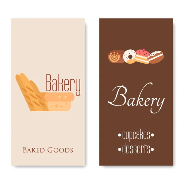 Banner mit vertikalen Bäckereien. Backen, Brot und Kuchen. Vektor flach — Stockvektor