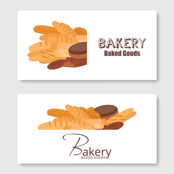 Bakery flyer background vector flat. Bread and pastries banner set — Stock Photo, Image