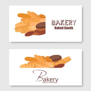 Ekmek el ilanı arka plan vektör düz. Ekmek ve hamur işleri küme banner
