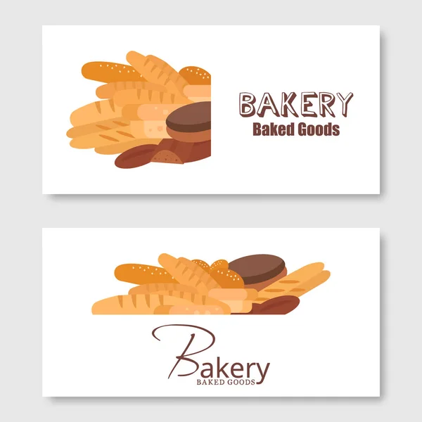 Bakery flyer background vector flat. Bread and pastries banner set — Stock Vector
