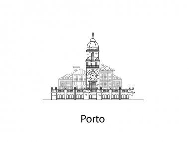 Porto şehir. Avrupa evleri. Farklı boyutlarda ve yapılar. Avrupa düz çizgiler vektörde eski evleri