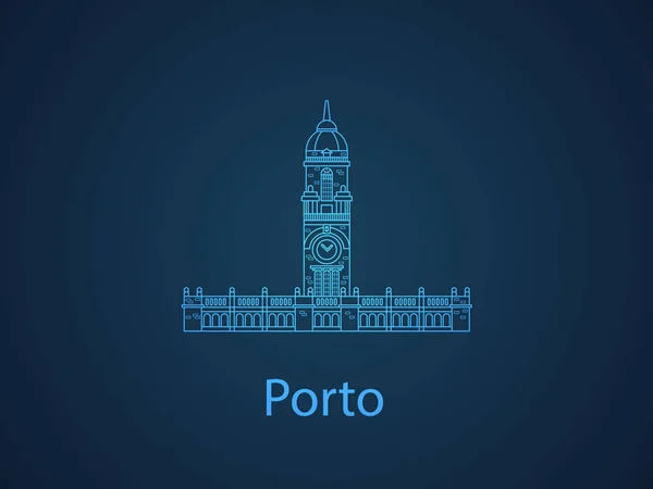 La ciudad de Oporto. Casas europeas. Diferentes tamaños y construcciones. Casas antiguas de Europa Vector plano en líneas — Vector de stock