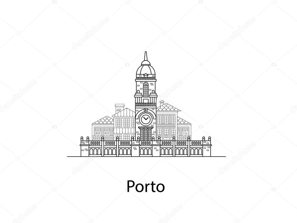 The city of Porto. European houses. Different sizes and constructions. Old houses of Europe Flat vector in lines