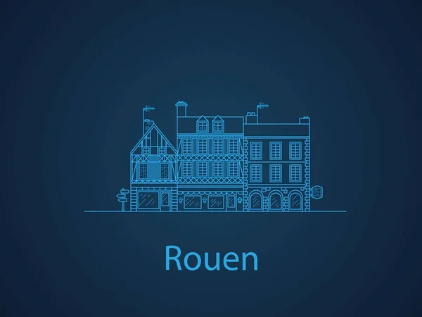 Miasta w Normandii, Rouen. Domów europejskich. Różne wielkości i konstrukcje. Stare domy Europa płaskie wektora w linii — Wektor stockowy