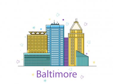 Baltimore kroki. Şehir hatlarında etiket. Vektör anahat