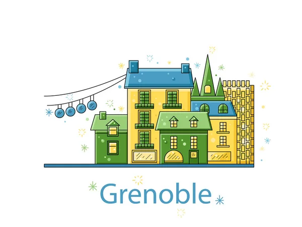 Grenoble. City-ikonen i linjerna. Vektorn i lägenheten — Stock vektor