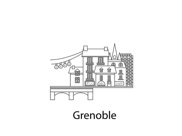 Grenoble. Icône de ville en lignes. Le vecteur dans l'appartement — Image vectorielle