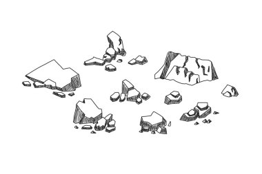 Bilgilendirici afiş, el yapımı taşlar, karikatür.