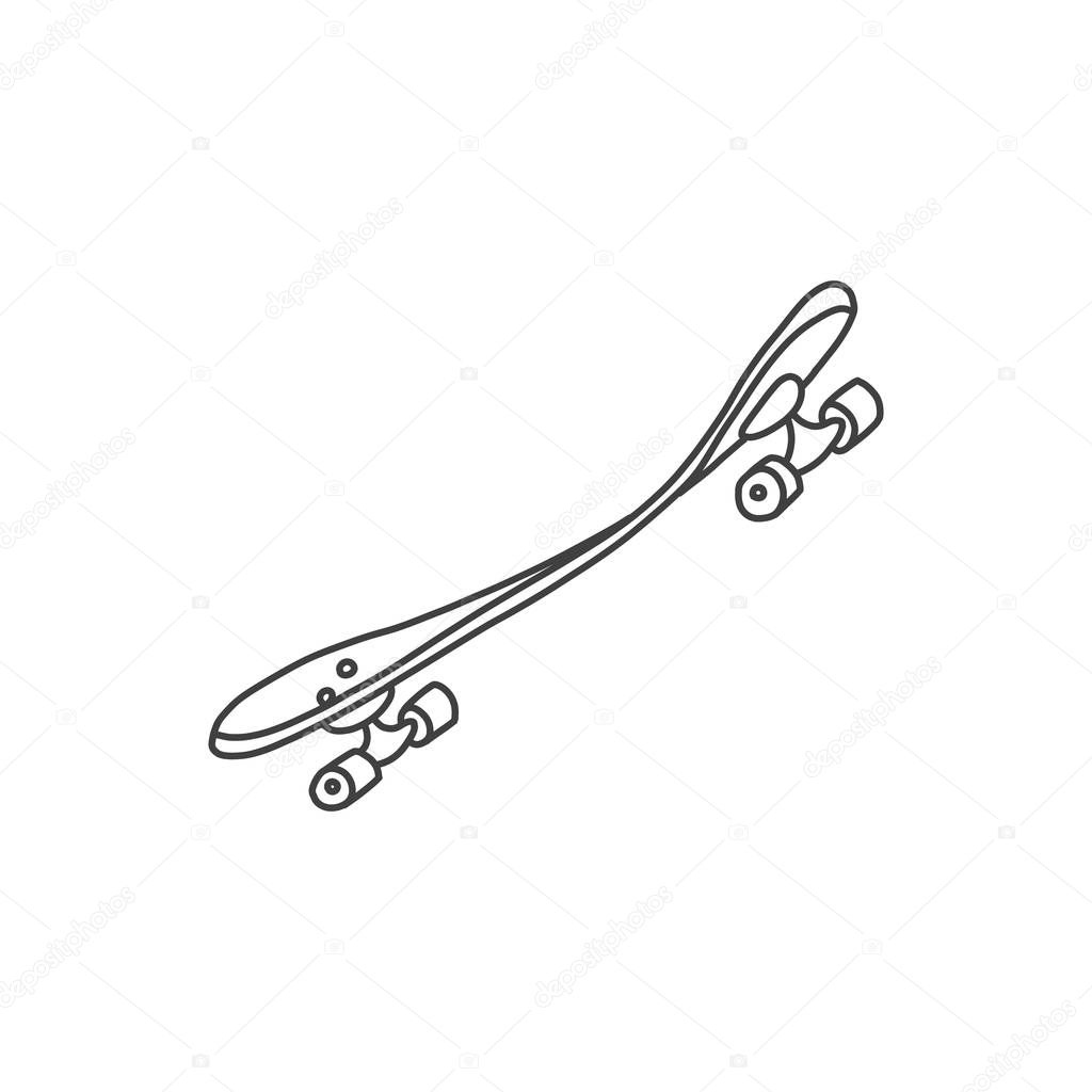 Skateboard hand drawn skate sketch board. Stunt board differs in thickness layers, either in concave or in length and width. Equipment for difficult extreme sports. vector illustration.