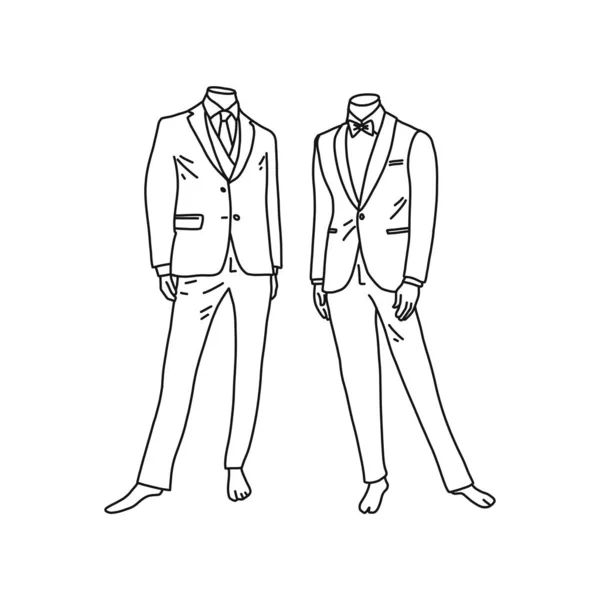 Bright poster manikin men classic styles suit. — Stock Vector