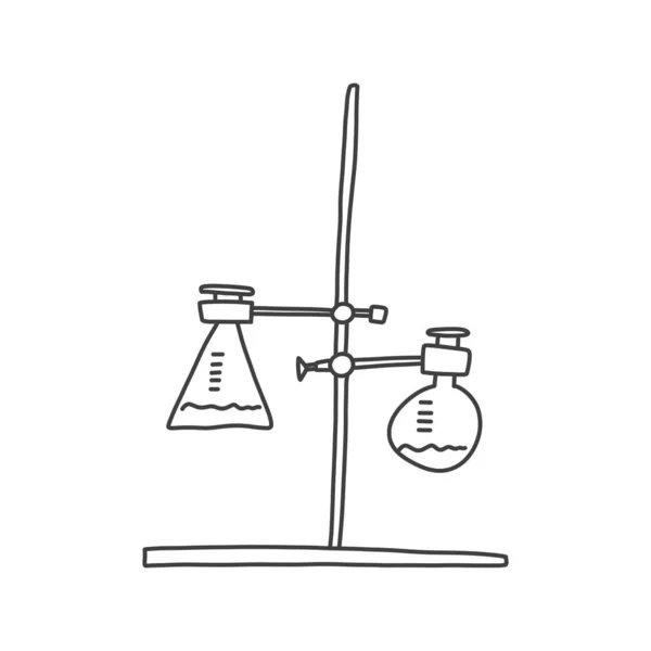 Мальований ескіз, хімічна трубка, тримач експерименту . — стоковий вектор