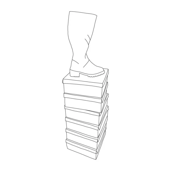 Banner boot on box, shoe store, sketch vector. — 스톡 벡터