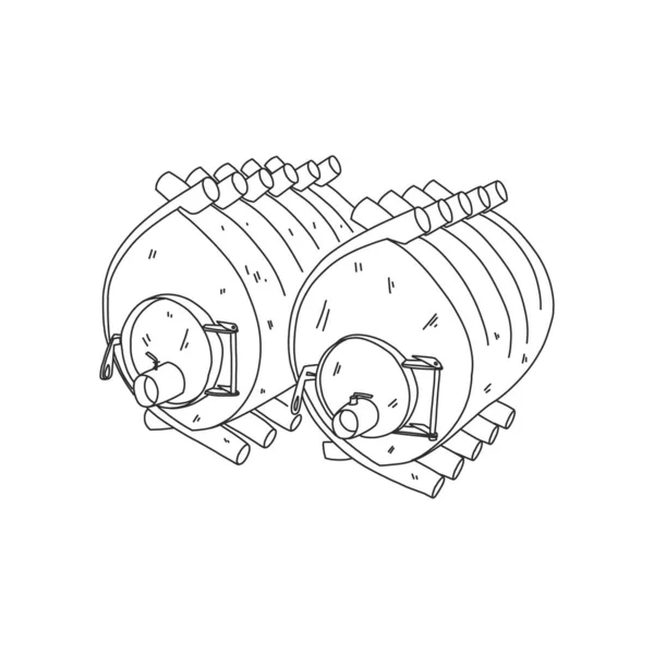 Horno de combustible sólido, horno Buleryan, vector de boceto . — Archivo Imágenes Vectoriales