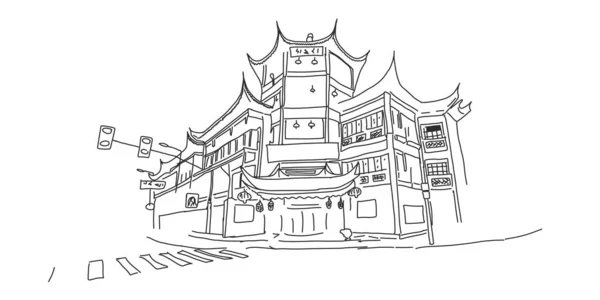 Budova v čínském stylu, dům na ulici. — Stockový vektor
