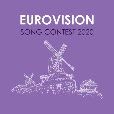 Banner Inscription eurovision Şarkı Yarışması 2020. Müziğe açığız, Rotterdam 'a açığız birbirimize açığız. Özgürlüğü hisset. Coronavirüs nedeniyle bir etkinliği iptal et. Vektör İllüstrasyonu.