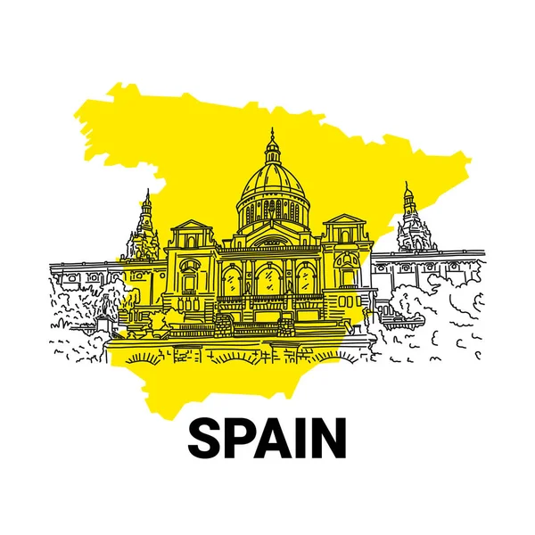 Historyczny Budynek Hiszpańskim Tle Żółtej Mapy Słoneczna Wesoła Hiszpania Bustling — Wektor stockowy