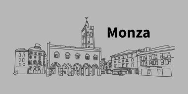 İtalya 'da turistik bir yer, Milan Monza banliyösü. Acil durum Covid-19. Pervane Formula 1, Monza 'daki ana havaalanı. Villa Reale engin ve güzel bir parktadır. Vektör illüstrasyonu.