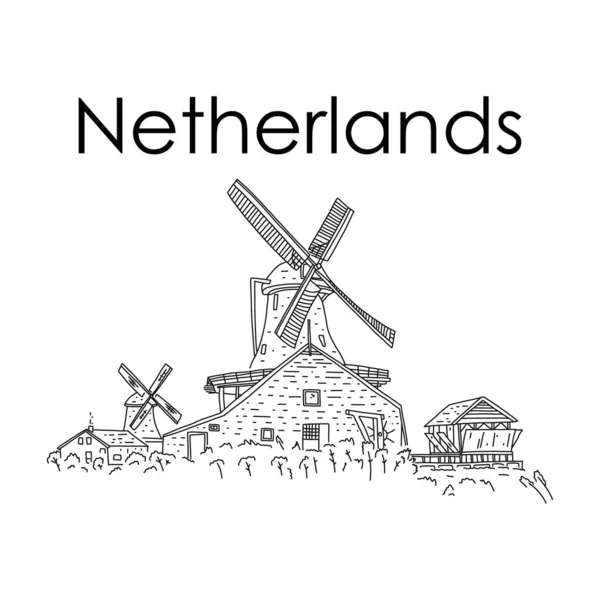 Windmolens rijke geschiedenis en cultuur Nederland. — Stockvector