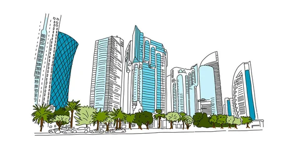 Jalan Landmark ibukota Qatar, indah Doha - Stok Vektor