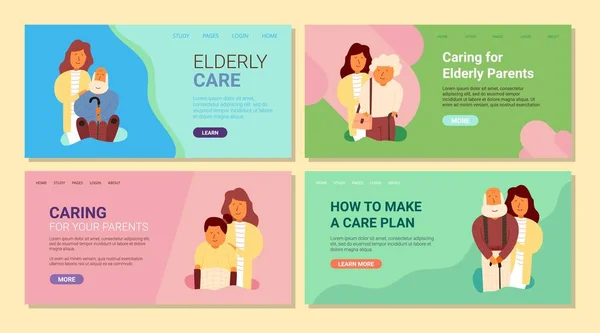 Banner idősek gondozása, idős szülők gondozása — Stock Vector