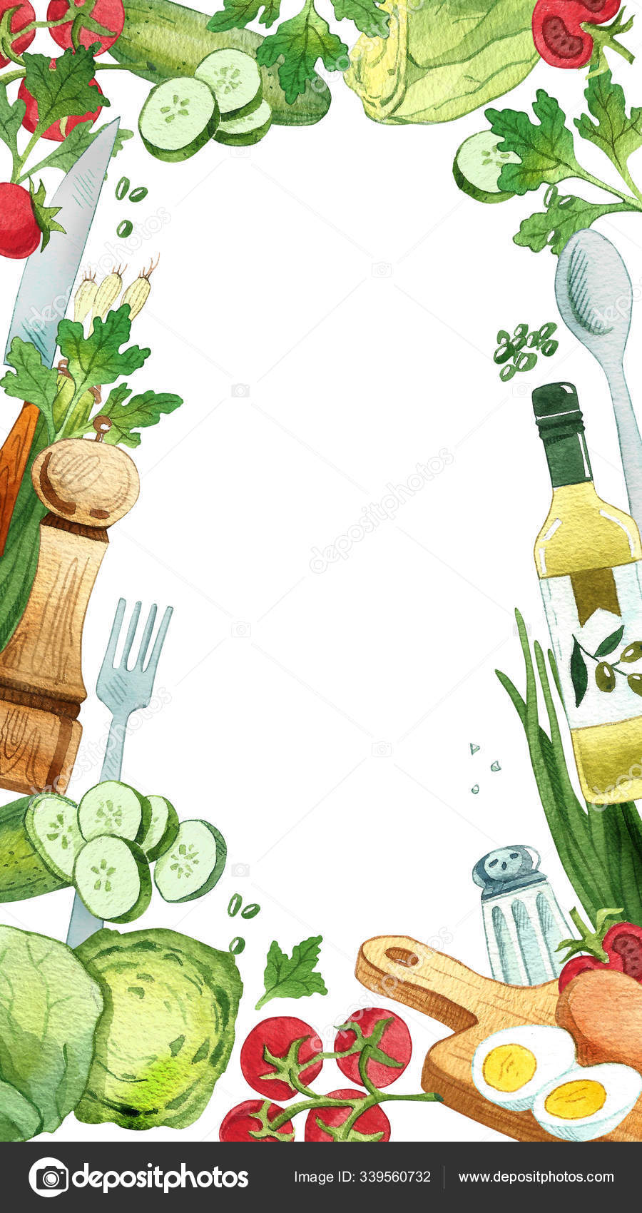 Set Of Eco Food For Design Paper Wallpaper Packaging Web Menu Background Watercolor Hand Drawn Stock Photo By C Sasha Kriuchkova