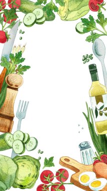 Set of eco food for design paper, wallpaper, packaging, web, menu, background. Watercolor hand drawn.