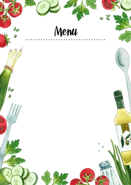 Conjunto de alimentos ecológicos para papel de diseño, papel pintado, embalaje, web, menú, fondo. Acuarela dibujada a mano . —  Fotos de Stock