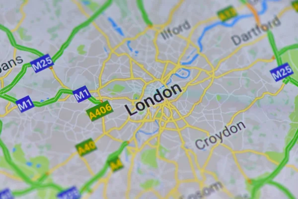 Close up of a road map of London on a smartphone display — Stock Photo, Image