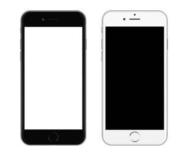 Beyaz arka plan üzerinde izole beyaz smartphone yakınındaki siyah smartphone